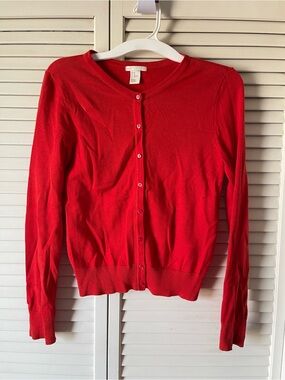 H&M Red Button-Up Crewneck Cardigan